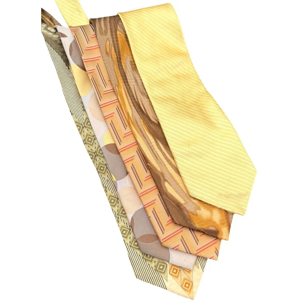 Designer Silk Necktie Lot Mens Gold Tan Enrico Capucci Alberto Zerra Retro Boho